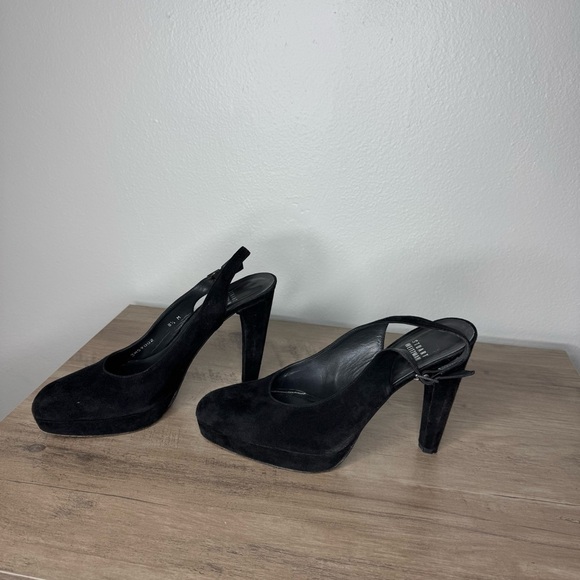 Stuart Weitzman Black Suede Platform Slingback Pumps Heels - Picture 4 of 8